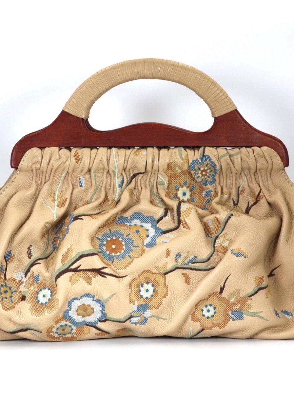 Isabella Fiore Leather Floral Embroidered Top-Handle Clutch
